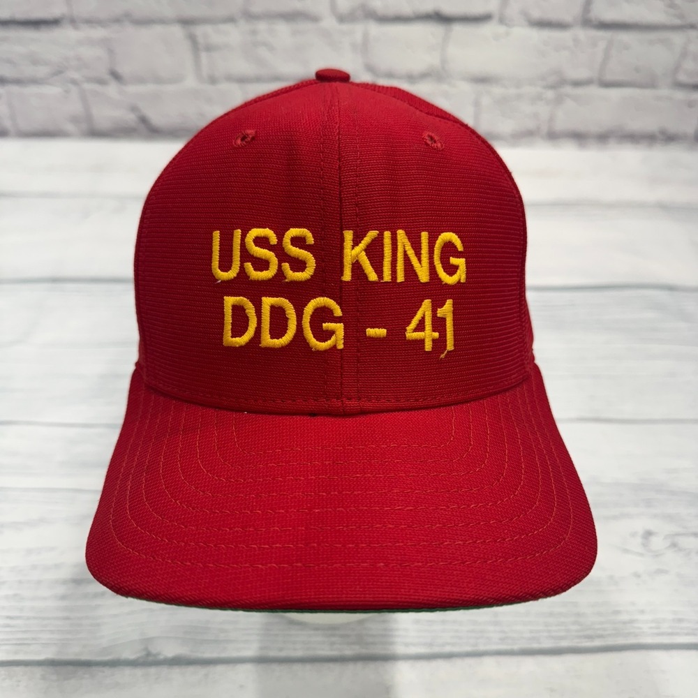 VTG USS KING DDG 41 SWAT WWII Snapback Hat Rodakis Veteran USA Navy Military Red